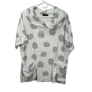 Linen Blend Polka Dot‎ White Laganlook T-shirt Small